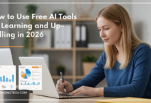 Free AI Tools for Learning and Up-Skilling – Student using AI for skills and career growth